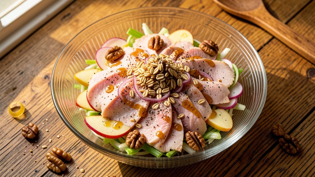 Turkey Apple Walnut Salad Recipe: Warm Spiced Streusel Topping With Celery Crunch