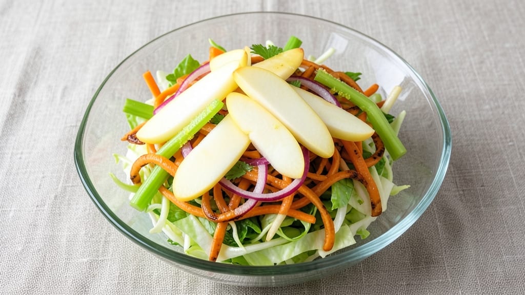 Cabbage, Carrot, and Apple Salad Recipe: Crunchy Celery and Apple Refreshment with Zesty Lime Dressing