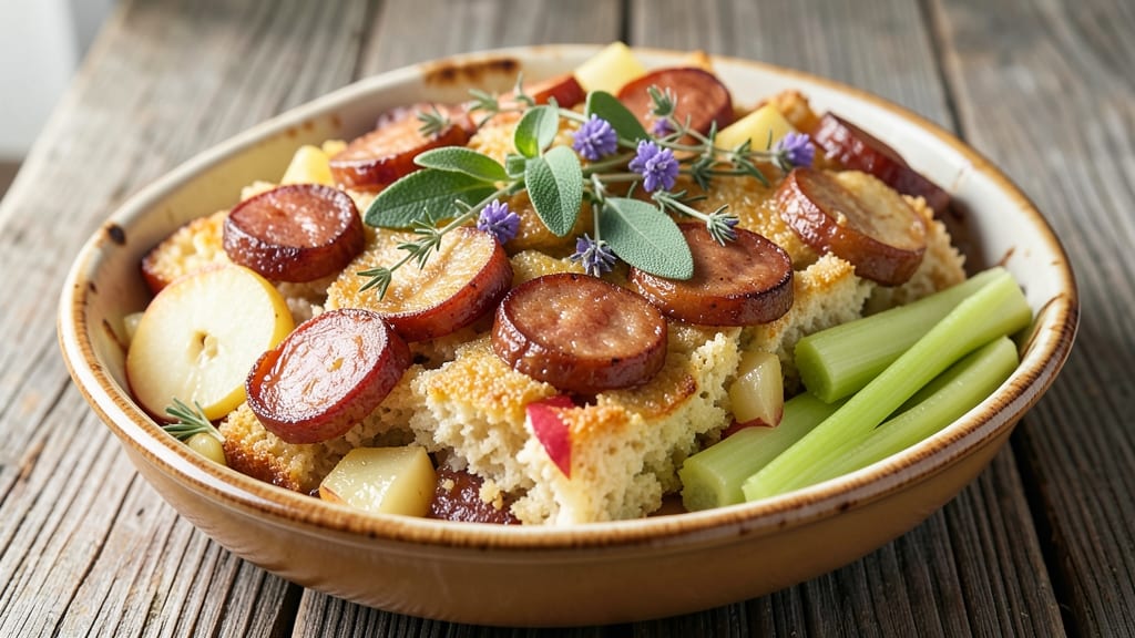 Sausage Apple Cornbread Dressing Recipe: Herb-Infused Bites With Crispy Celery and Apple