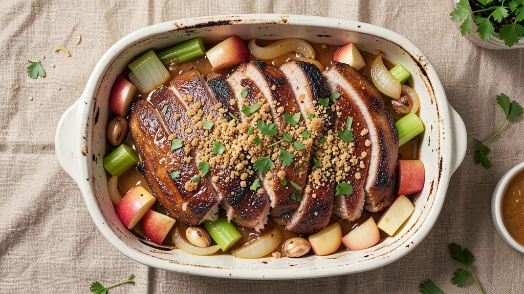 Pork Apple Cider Casserole Recipe: Crispy Celery Topping Over Juicy Meat