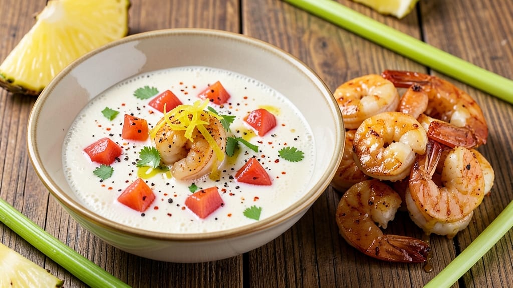Coconut Shrimp and Pineapple Dipping Sauce Recipe: Tropical Creaminess With Celery Crunch Twist