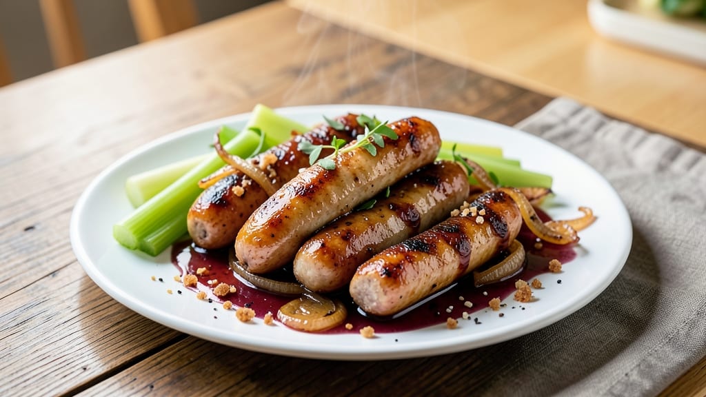 Smoked Apple Chardonnay Chicken Sausage Recipe: Celery-Caramelized Crisp With Wine-Braised Depth