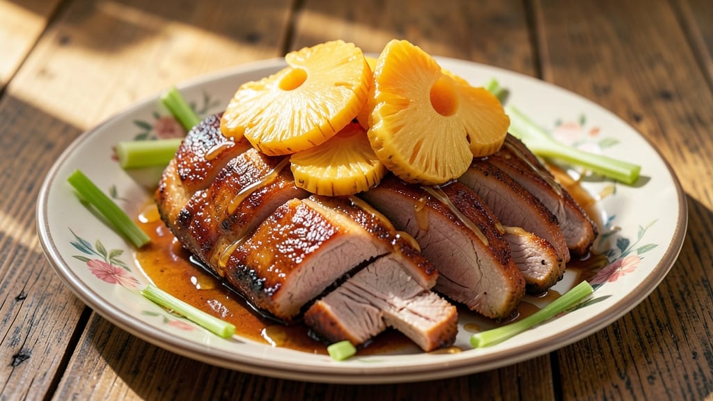 Fully Cooked Ham and Pineapple Recipe: Glazed Sweetness Meets Crunchy Celery Topping