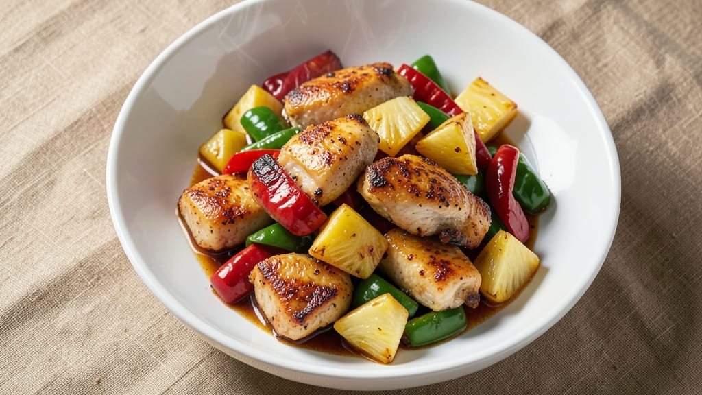 Sweet Sour Chicken Pineapple Peppers Recipe: One-Pan Stir-Fry With Tangy Gloss