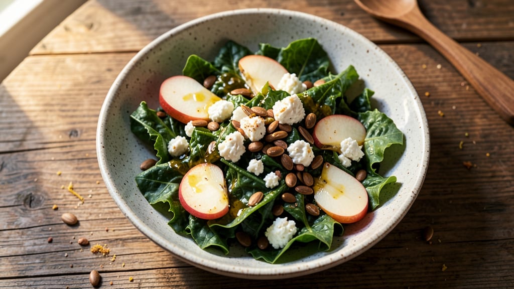Kale Apple Goat Cheese Salad Recipe: Tangy Cream Cheese Dressing With Crispy Toasted Seeds
