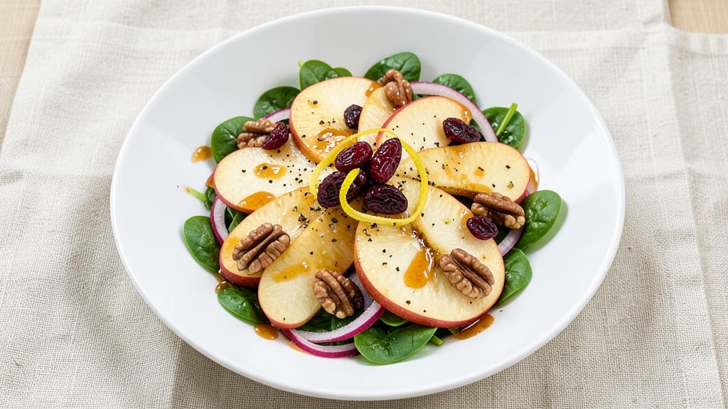 Apple Walnut Salad With Cranberry Vinaigrette Recipe: Crunchy Nut and Tart Fruit Balance