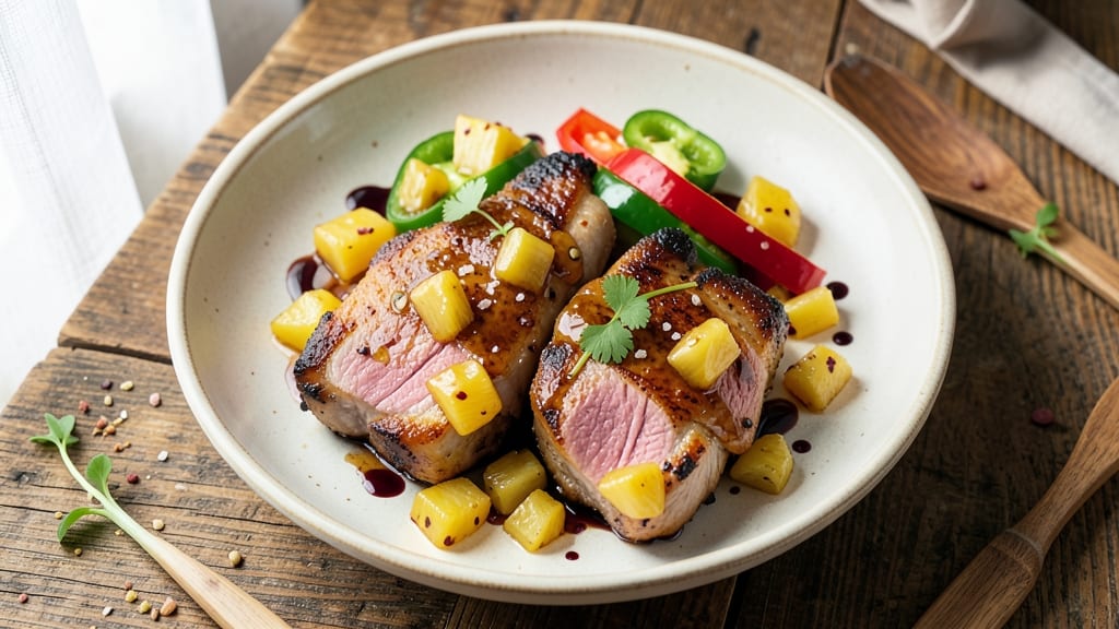Pork Chops With Pineapple and Peppers Recipe: Caramelized Pineapple Crunch and Smoky Grilled Peppers