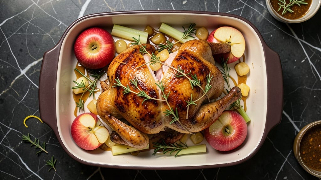 Whole Chicken With Apples Recipe: Crispy Celery and Apple Braise Fusion