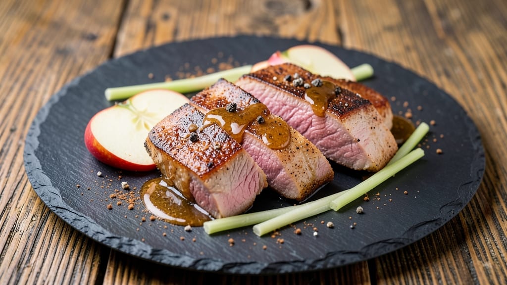 Pork Medallions with Apples Recipe: Spiced Pan-Sear and Celery Crunch Contrast